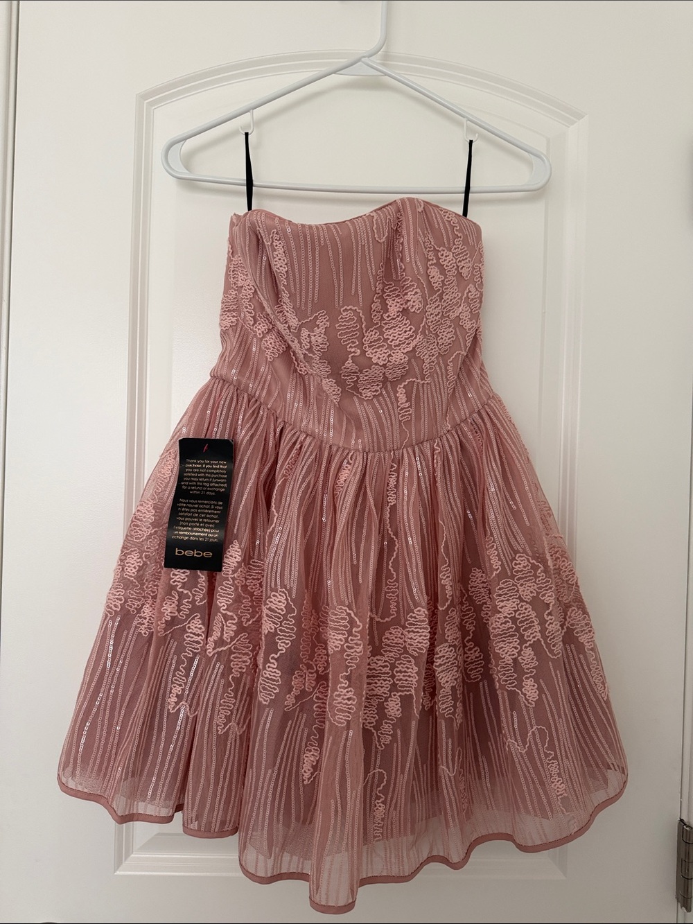 bebe Rose Pink Strapless Floral Tulle Party Dress